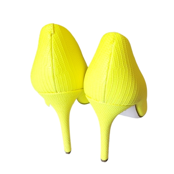 Jessica Simpson Praylee Sour Lemon Bright Yellow Lizard Pattern Stiletto Heels - Picture 3 of 6